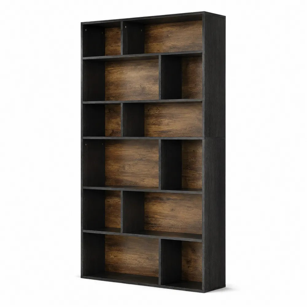 Bücherregal MDF Schwarz/Braun mit 12 Fächern 175cm x 90cm x 30cm