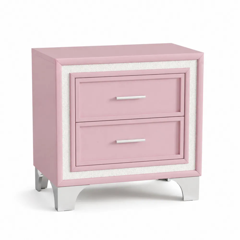 Nachttisch mit 2 Schubladen Rosa MDF und Aluminium