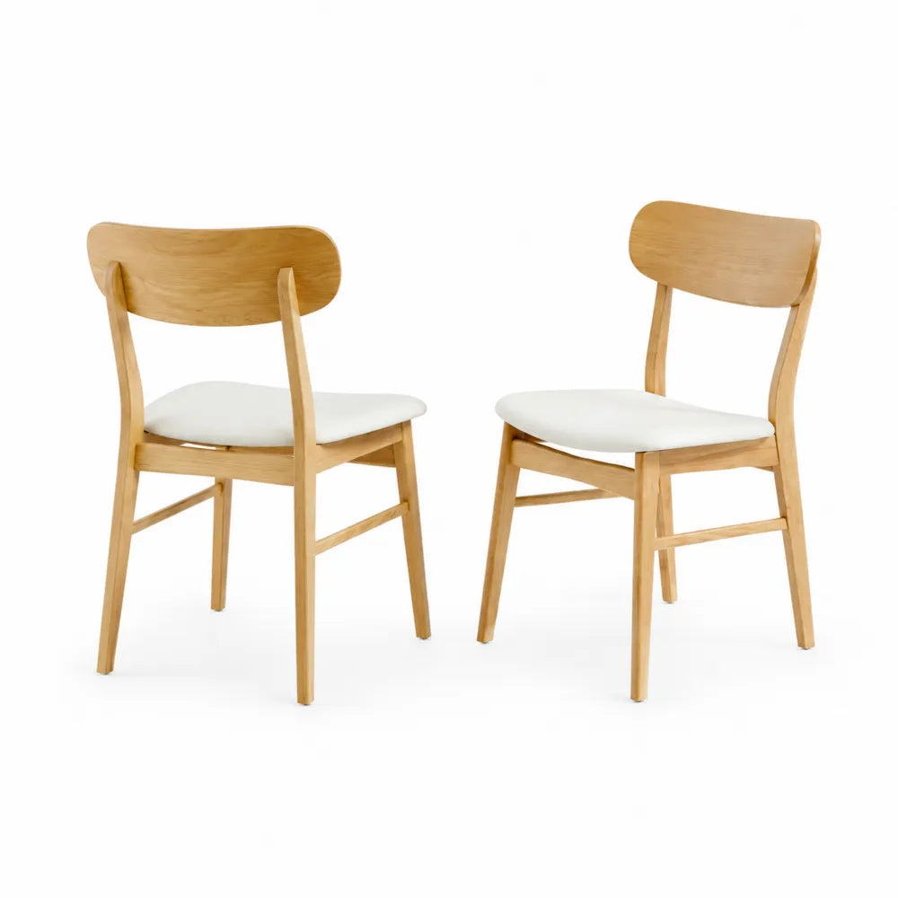 Esszimmerstuhl-Set aus Holz und Kunstleder, Natur und Weiß