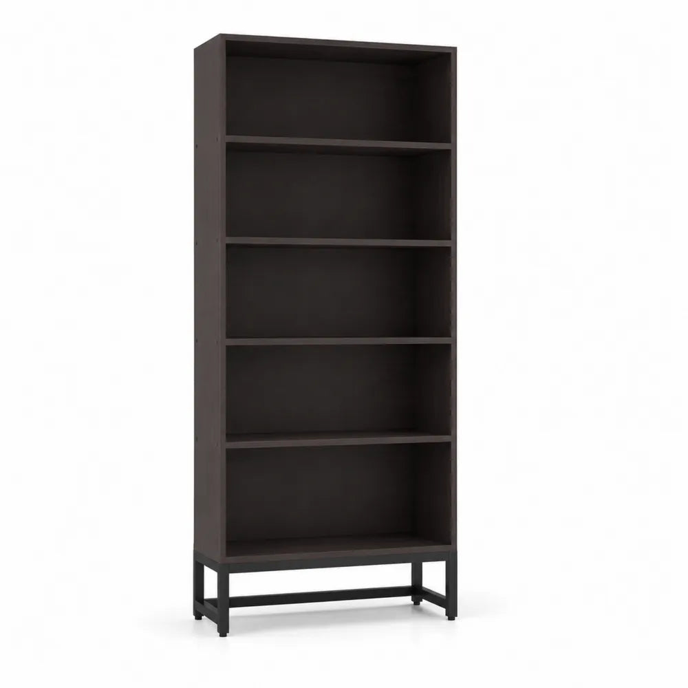 Bücherregal Holz Dunkelbraun mit Metallrahmen 180x80x30 cm