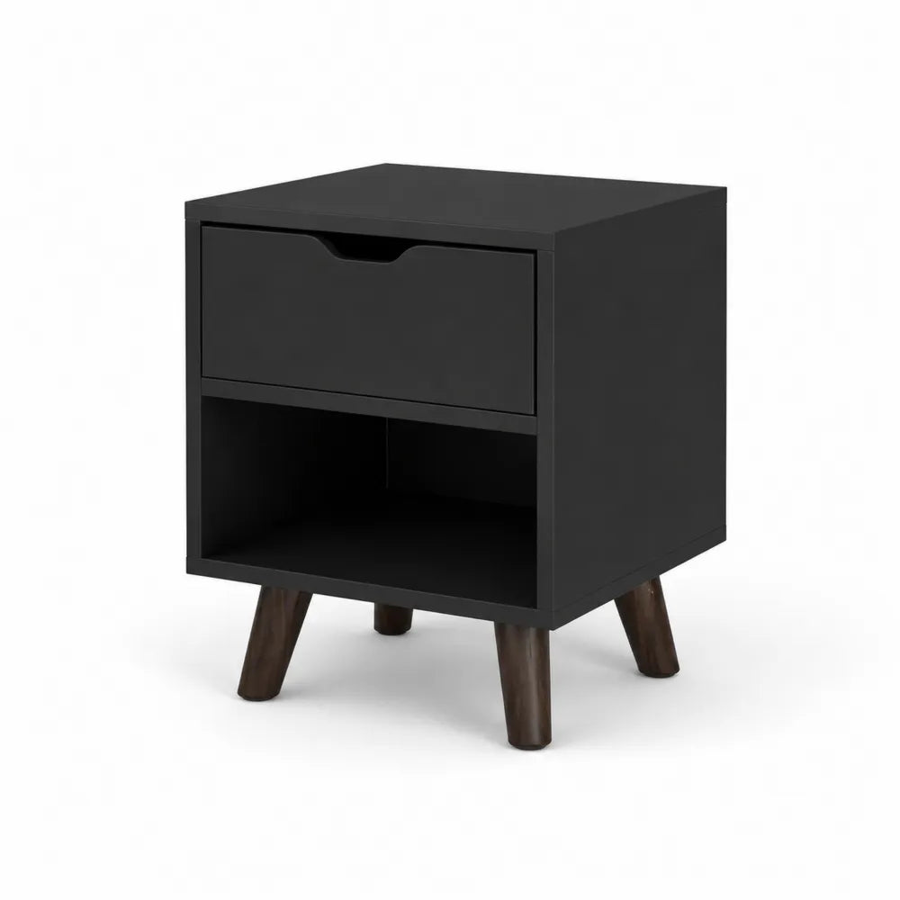Nachttisch Schwarz MDF mit Schublade 50x40x35 cm