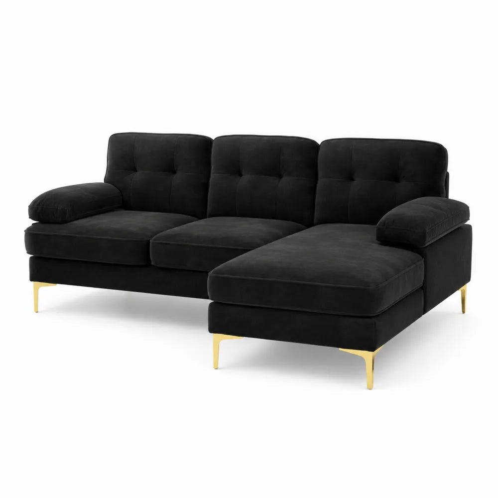 Schwarzes Velours-Sofa mit Edelstahlfüßen