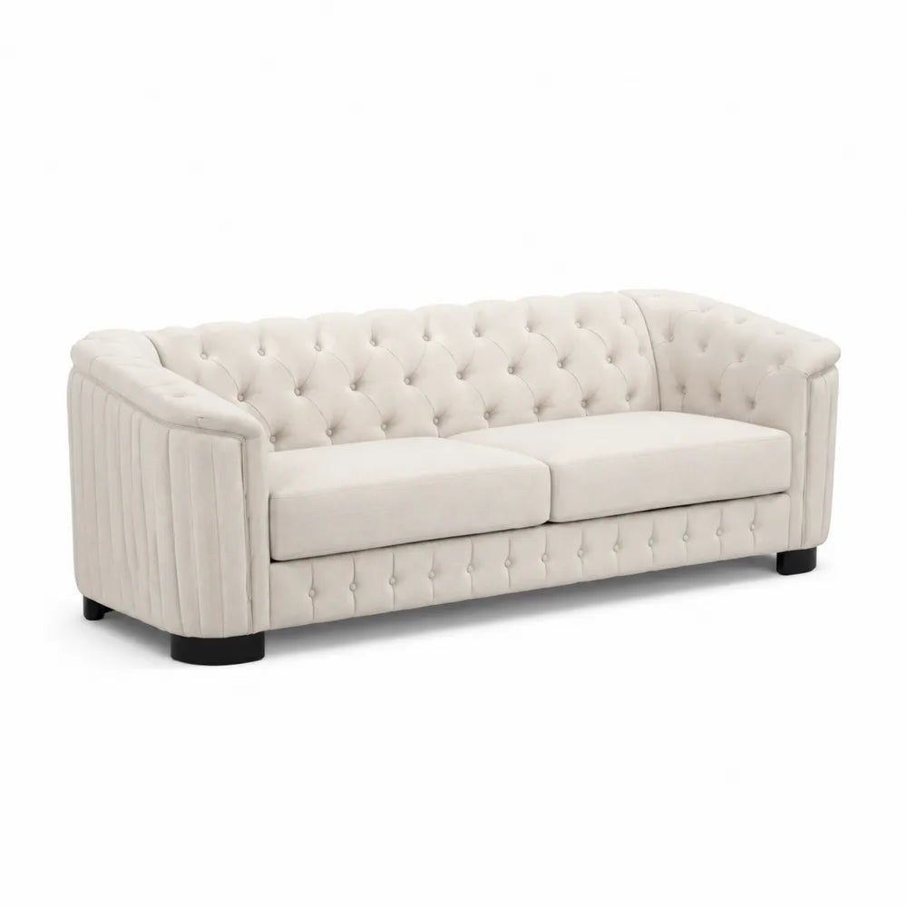 3-Sitzer Sofa Beige Samt mit Chesterfield Design