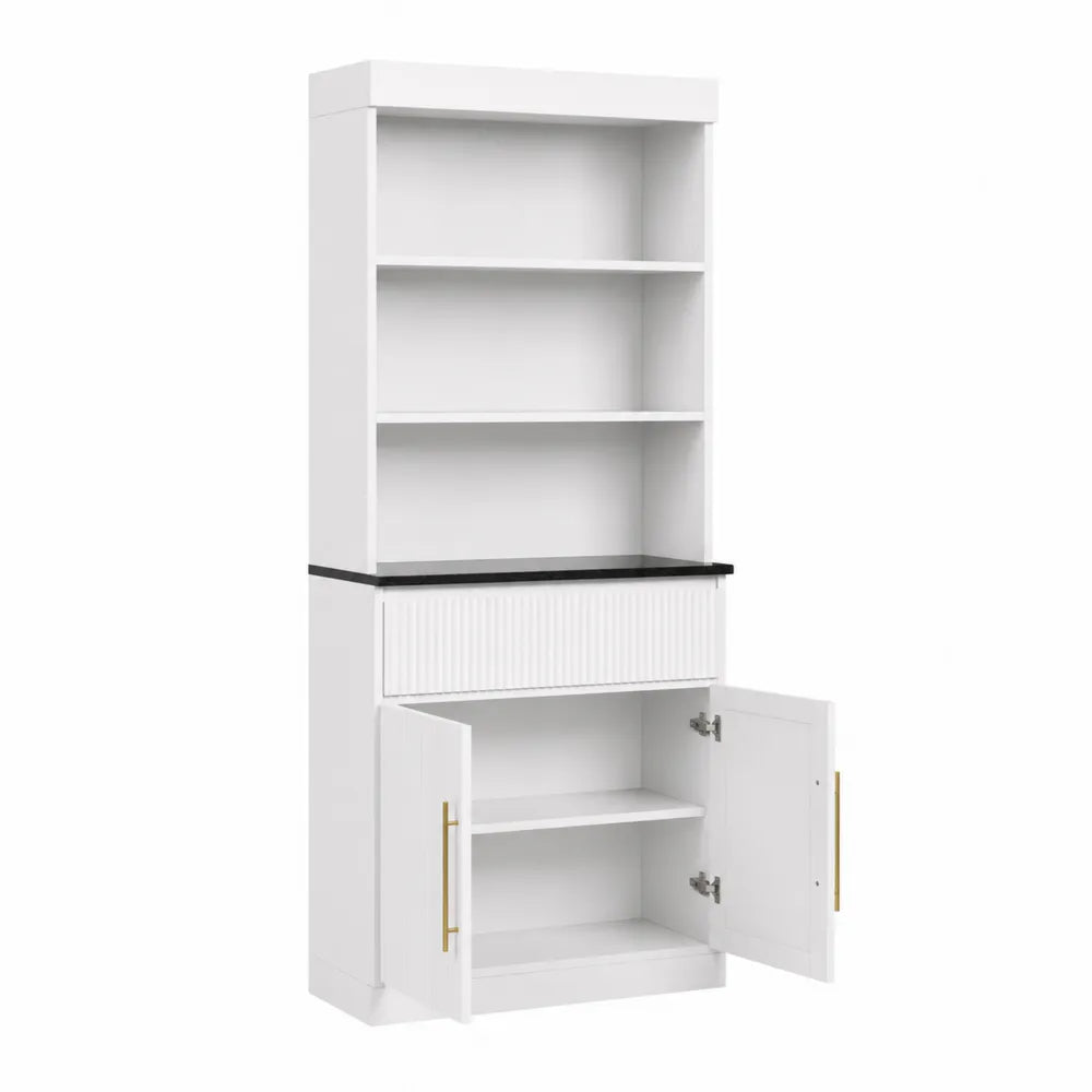 Weißes Bücherregal aus MDF mit Türen und Schublade