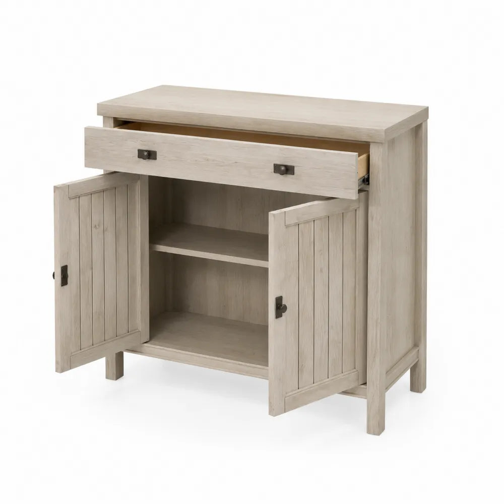 Kommode Holz Beige mit 2 Türen und 1 Schublade